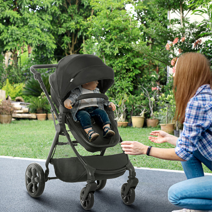 2-in-1 Reversible Lightweight Pushchair - Foldable & Fully Reclining Travel Stroller with 5-Point Harness for Infants to Toddlers - Safe and Comfortable from Birth up to 3 Years Old