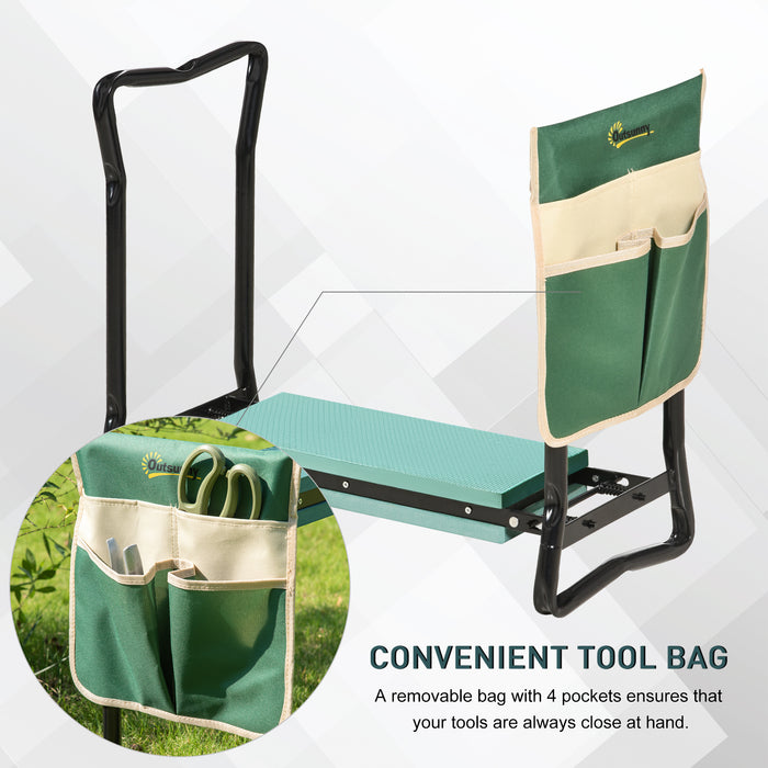 Foldable Garden Kneeler Seat with Steel Frame - Includes Foam Pad and Tool Bag Pouch for Outdoor Gardening - Sturdy Comfort and Versatility for Gardeners