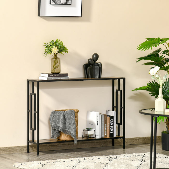 Industrial Console Table with Storage - Narrow Hallway Dressing Desk, Rustic Metal Frame Design - Space-Saving Furniture for Living Room and Bedroom