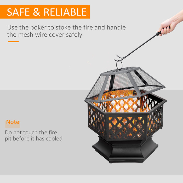 Portable Bronze Wood-Burning Firebowl - Outdoor Fire Pit with Protective Screen Cover and Poker - Ideal for Patio and Backyard Entertaining