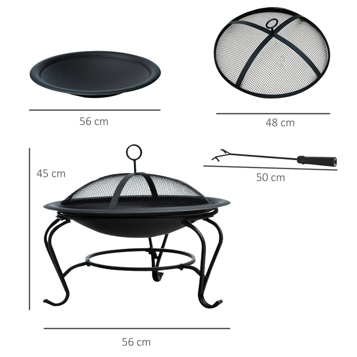 Outdoor Fireplace - 56x45cm with Lid, Black/Blue - Ideal for Patio Warmth and Ambiance