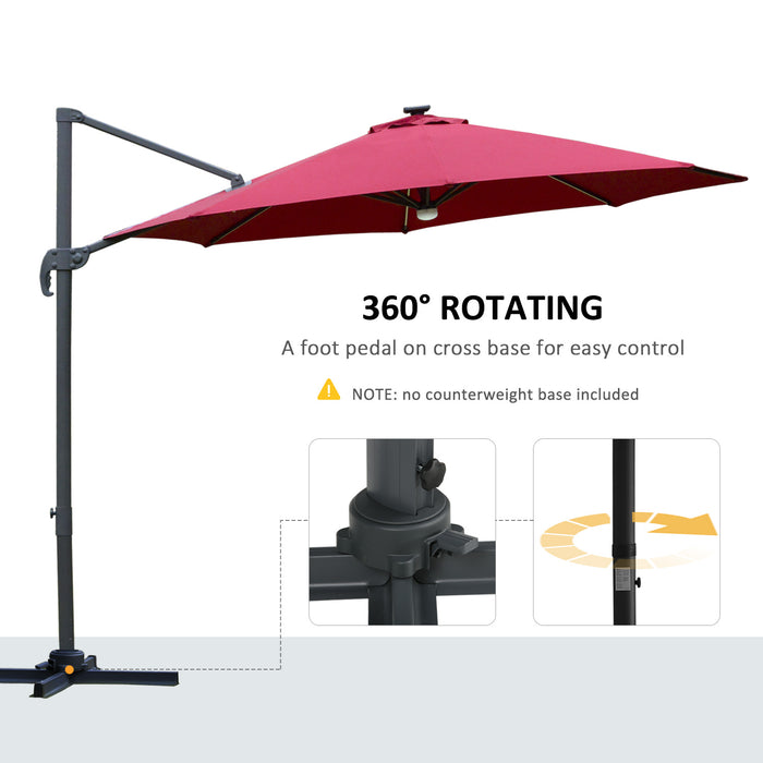 Cantilever Roma Parasol with LED Solar Light - Adjustable Garden Sun Umbrella, 360° Rotating, Cross Base - Outdoor Shade for Patio, Deck, Poolside