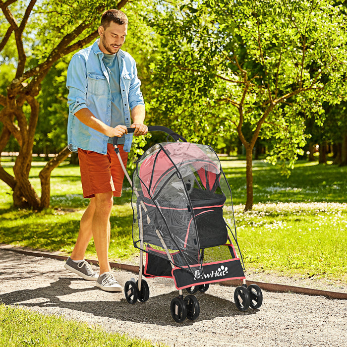 3-in-1 Detachable Pet Stroller with Rain Cover - Cat Dog Pushchair, Foldable Carrier, Universal Wheels & Brake System, Canopy, Storage Basket - Ideal for Secure Pet Travel & Convenience