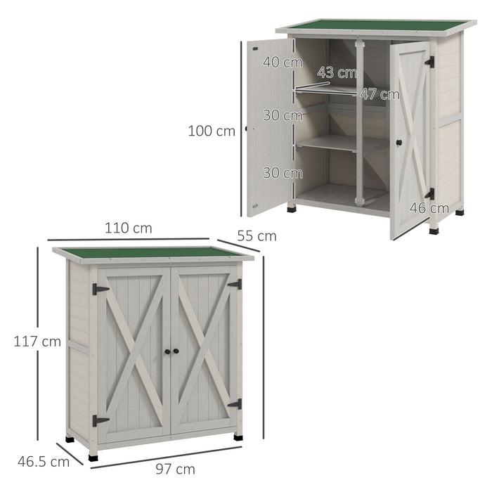 Garden Fir Wood Shed - Double-Door Outdoor Tool Storage Cabinet with Shelves - Light Grey Organizer for Gardening Equipment