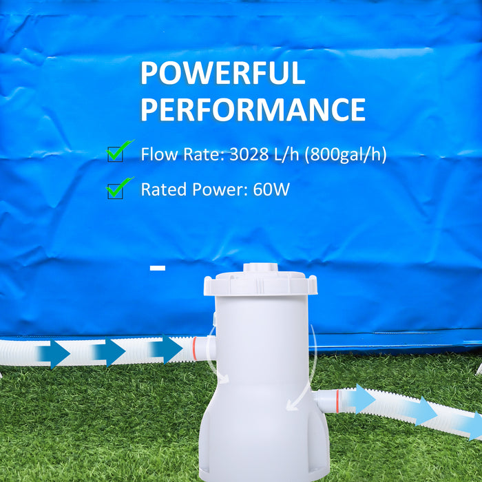 800GPH Cartridge Filter Pump - Hose-Included Filtration System for 13'-15' Above Ground Pools - Efficient Water Circulation and Clarity