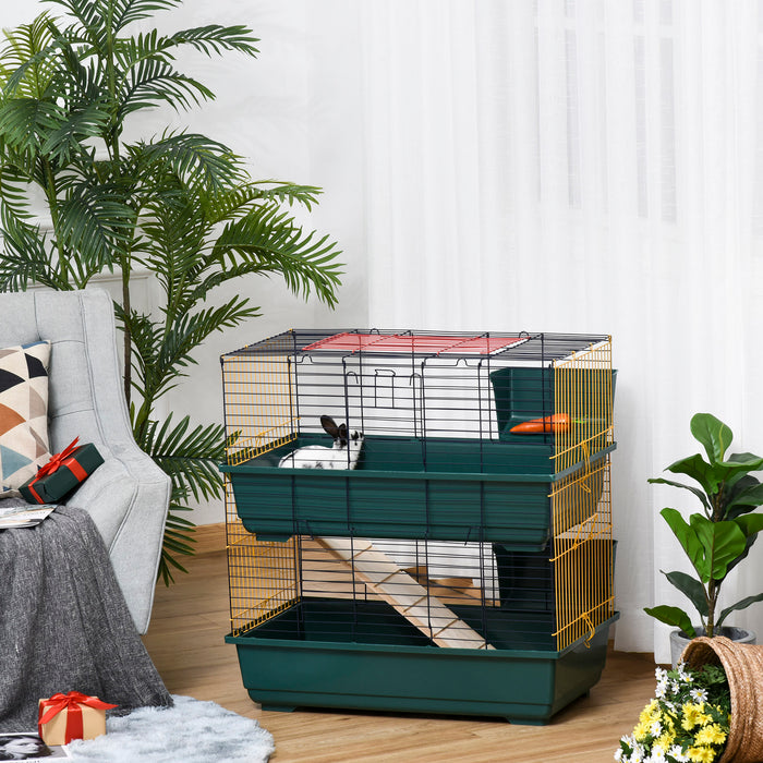 2-Story Small Animal Cage with Accessories - Spacious Pet Habitat with Three Access Doors, Ideal Play House for Chinchillas, Puppies, Guinea Pigs - 80x44x82cm Multilevel Comfort