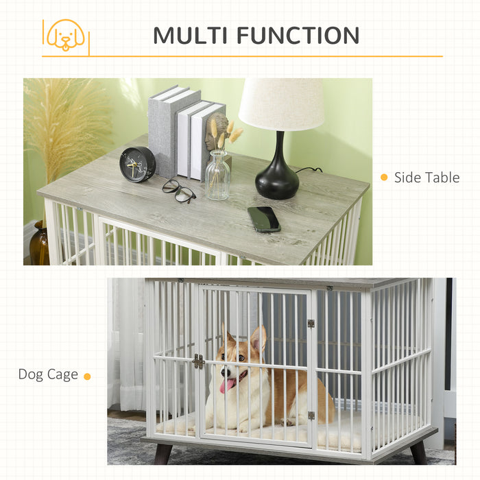 Indoor Dog Crate End Table with Soft Cushion - Lockable Kennel for Small Pets, 86x60x70 cm Grey - Stylish Home Decor and Comfortable Pet Haven