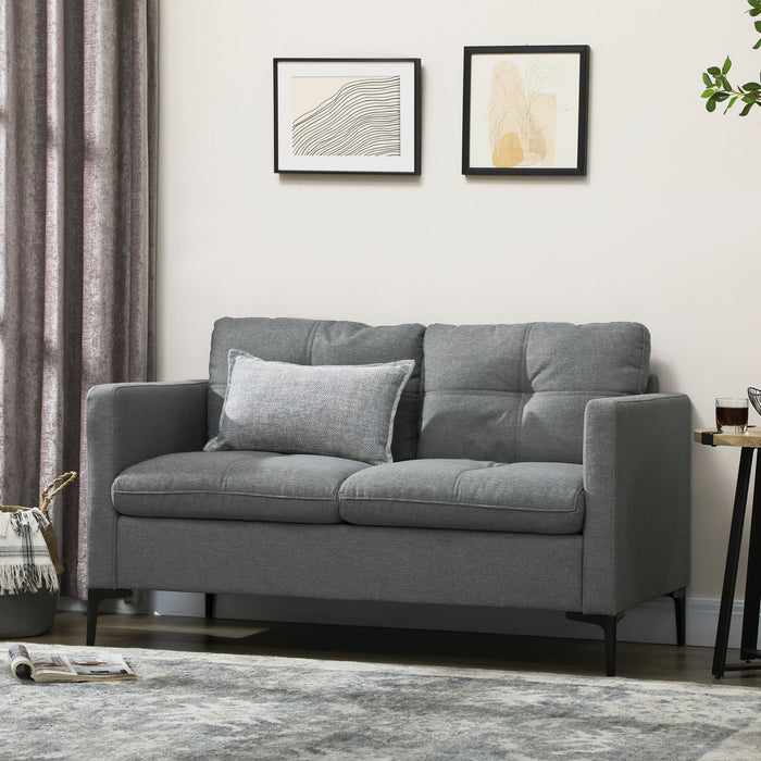 Modern 2-Seater Loveseat Couch - 133cm Upholstered Fabric Sofa with Steel Legs, Dark Grey - Perfect for Living Room and Bedroom Comfort