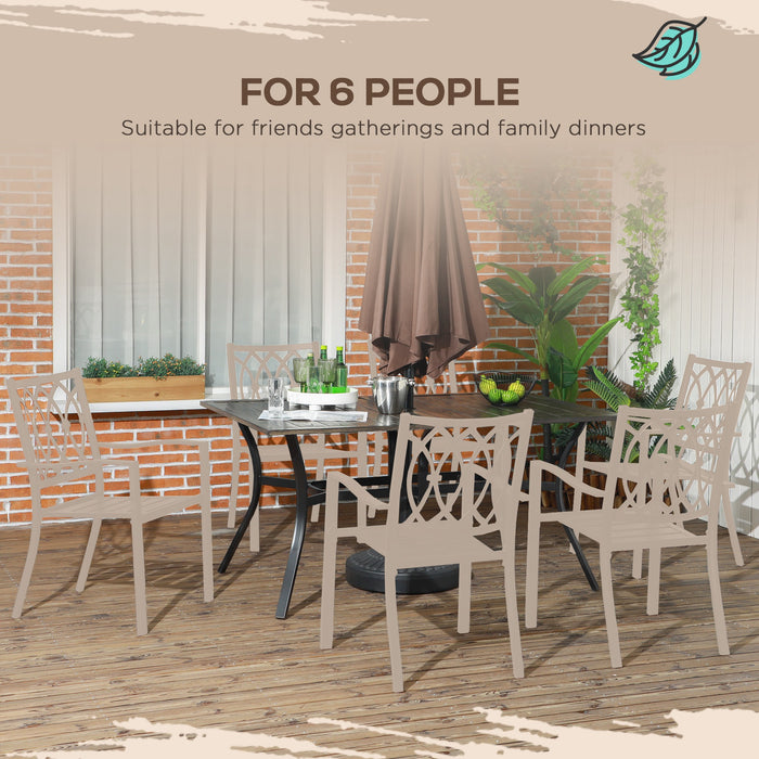 Six-Seater Steel Outdoor Dining Table with Wood-Effect Finish - Features 41mm Parasol Hole - Perfect for Garden Gatherings and Alfresco Meals