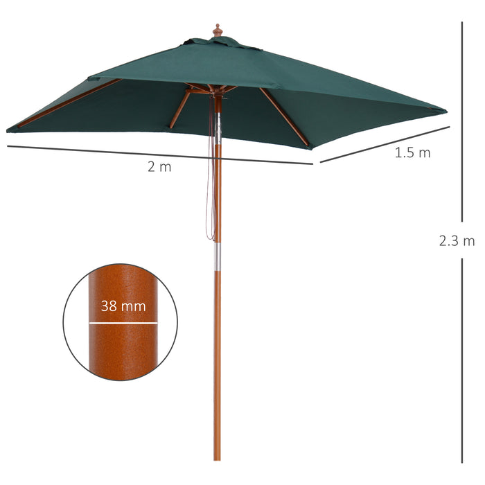 Outdoor Sunshade Market Parasol - 6-Rib Garden Umbrella with Wood and Bamboo Frame in Brown Green - Ideal Patio Accessory for UV Protection & Comfort