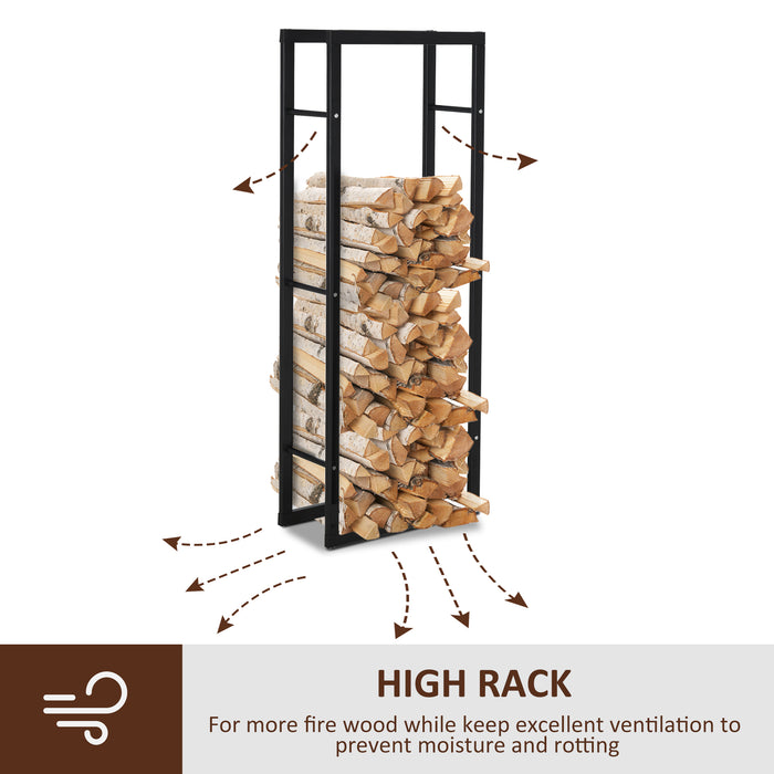 Double Tier Metal Firewood Rack - 150cm Tall Balanced Base with Side Rails for Indoor and Outdoor Use - Sturdy Fireplace Log Storage Solution