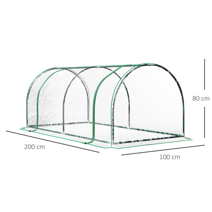 Green Grow Tunnel Greenhouse - Steel Frame Outdoor Garden Structure with PE Transparent Cover - Ideal for Plant Protection & Extended Growing Season, 200x100x80cm