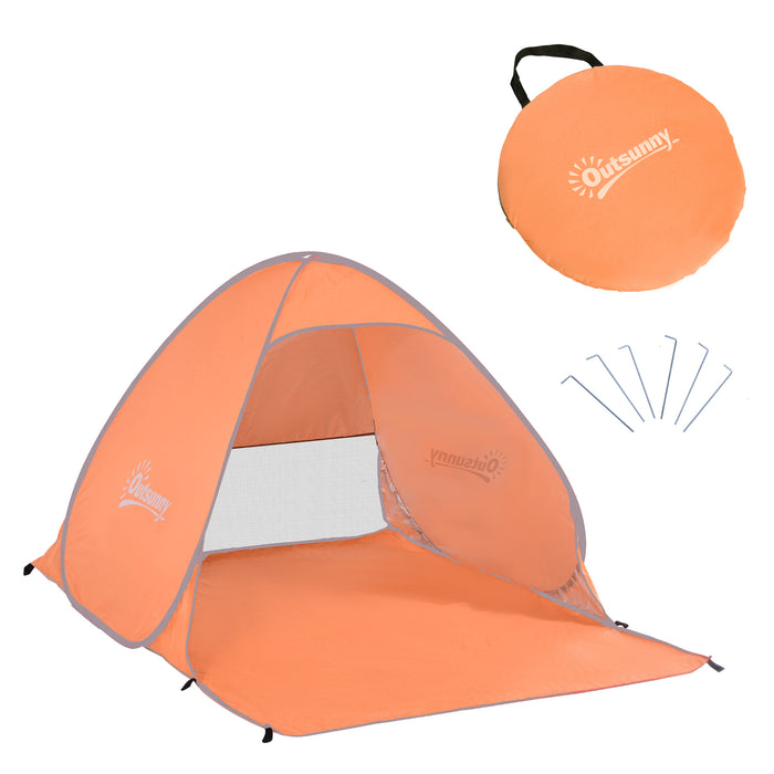 Pop-Up Portable Beach Tent - 2-Person Hiking & Sun Shelter with UV Protection in Vibrant Orange - Ideal for Beachgoers and Outdoor Adventures