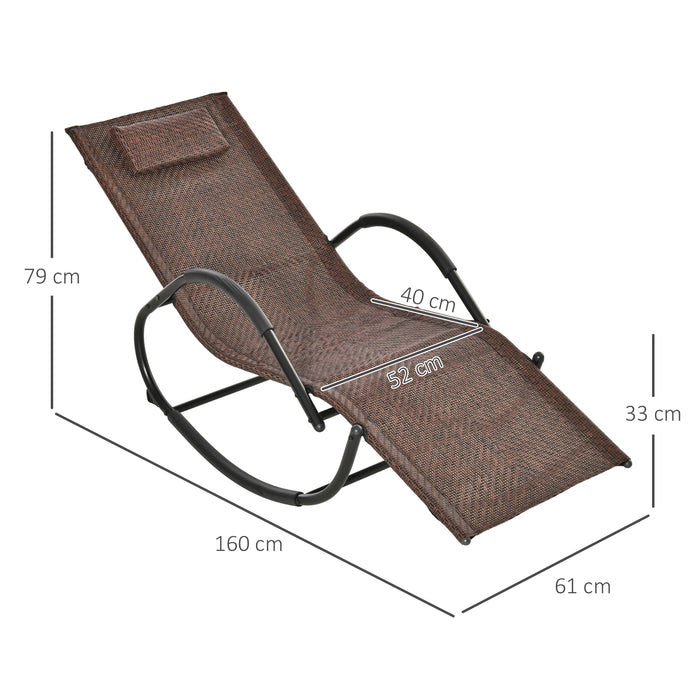 Zero Gravity Rocking Lounge Chair with Rattan Effect - Breathable Texteline Patio Rocker with Removable Pillow, Brown - Perfect for Outdoor Relaxation and Comfort