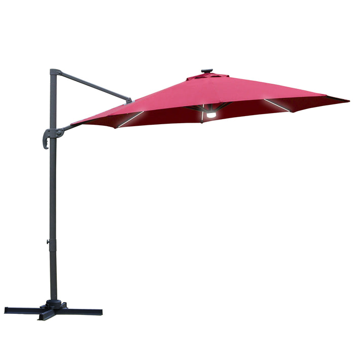 Cantilever Roma Parasol with LED Solar Light - Adjustable Garden Sun Umbrella, 360° Rotating, Cross Base - Outdoor Shade for Patio, Deck, Poolside