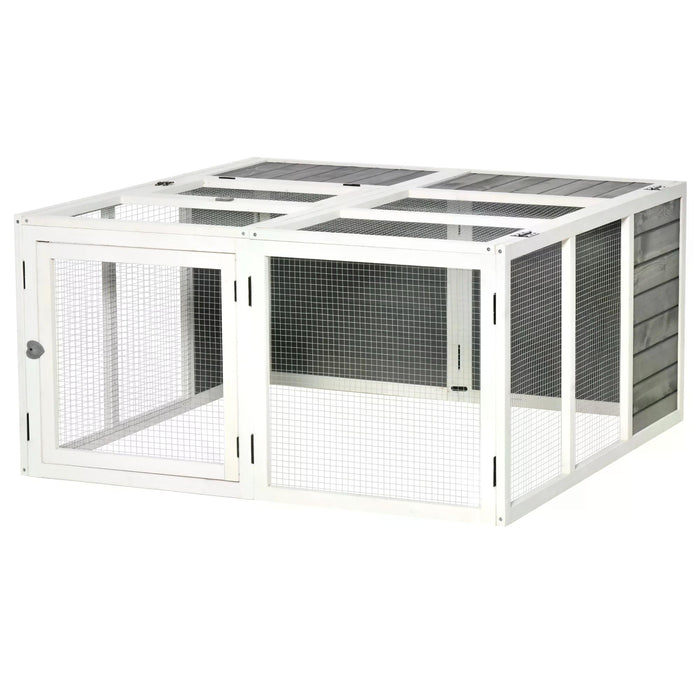 Small Animal Habitat - Indoor/Outdoor Hutch for Rabbits, Guinea Pigs, Ferrets, Ducks, and Chinchillas with Openable Roof - Secure and Spacious Hideaway for Pets, Grey Color