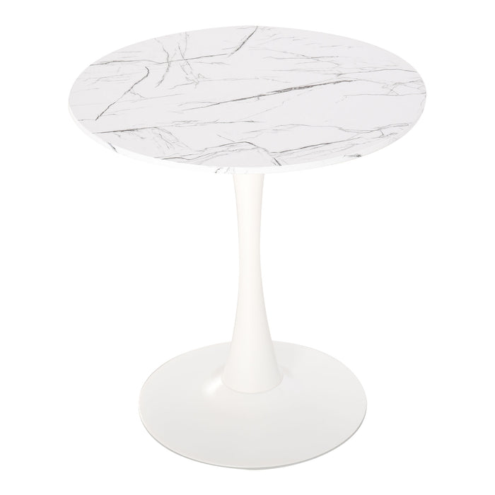 Round White Dining Table - Contemporary Leisure Coffee Bistro Design with Sturdy Metal Base - Ideal for Kitchen & Dining Room Use