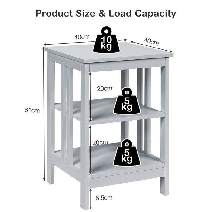 3-Tiered Nightstand - Reinforced Bars, Easy Assembly, Perfect for Bedroom, Living Room, and Hall - Ideal Furniture Solution for Easy Home Organization