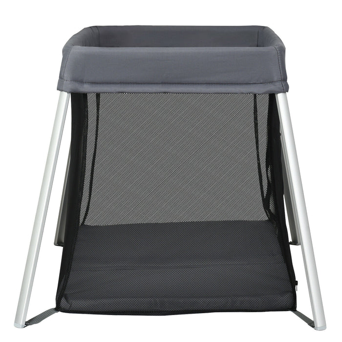 Portable Folding Playpen - Lightweight, Easy Access Zipper Door, Compact Design in Grey - Perfect for Safe Indoor and Outdoor Playtime for Toddlers