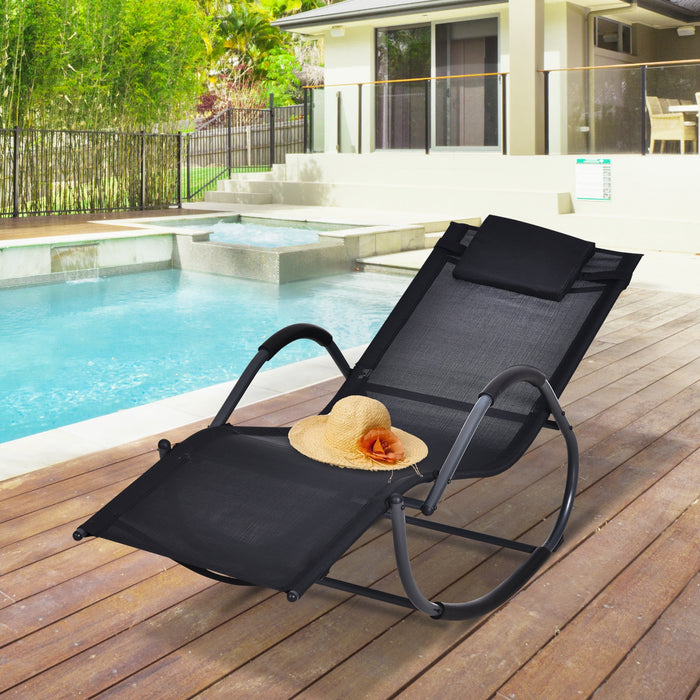 Zero Gravity Rocking Lounge Chair - Patio Texteline Recliner with Padded Pillow, Rocker Design - Comfortable Outdoor Seating for Garden and Backyard Relaxation