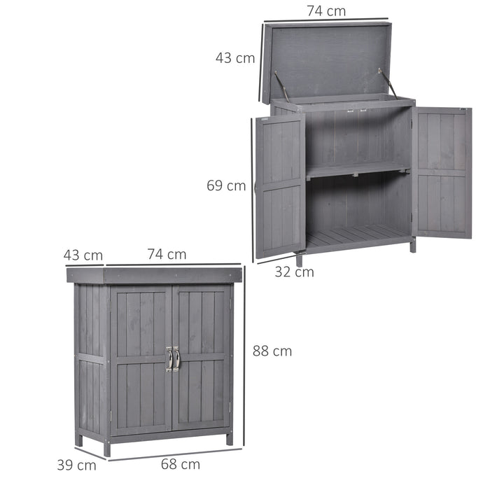 Outdoor Wooden Storage Cabinet - Garden Tool Organizer with Shelving and Dual Doors, 74 x 43 x 88cm, Grey Finish - Ideal for Yard Equipment and Supplies Management