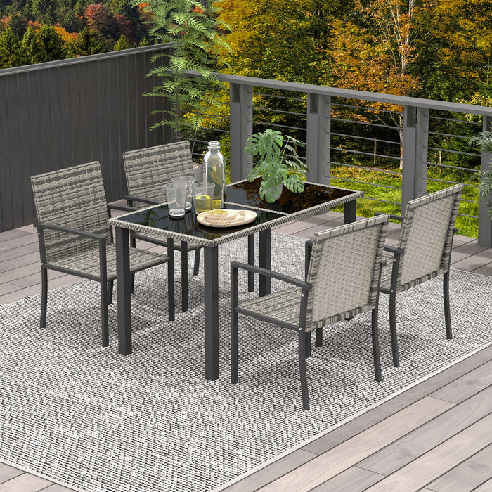 Mixed Grey Outdoor Dining Set - 5-Piece Patio Furniture Ensemble with Tempered Glass Table & 4 Chairs - Perfect for Conservatory and Al Fresco Meals