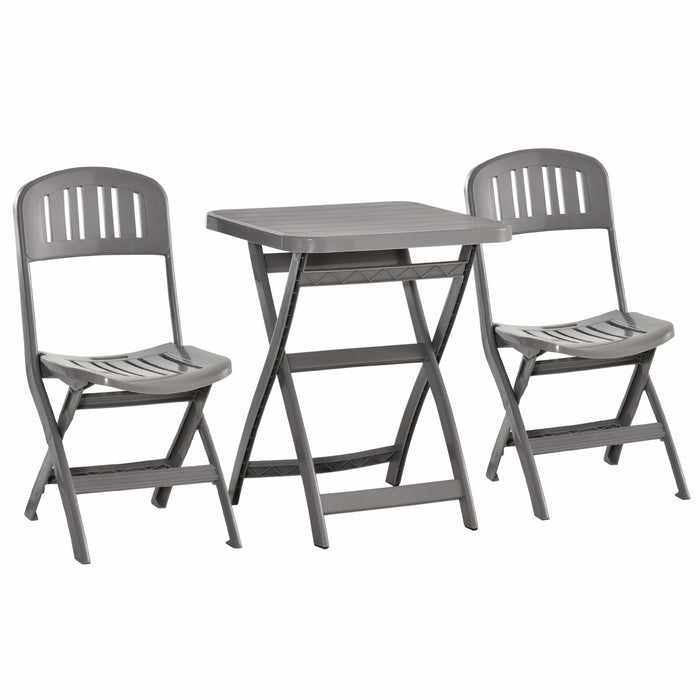 Foldable 3-Piece Bistro Set - Outdoor Patio Furniture with Square Coffee Table and Two Chairs - Ideal for Compact Gardens and Balconies in Grey