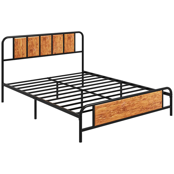 King Size Industrial Bed Frame with Headboard and Footboard - Sturdy Steel Slat Support with 31cm Clearance for Storage, 160x207cm - Ideal for Bedroom Organization and Comfort