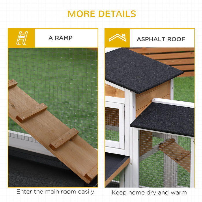 2-Tier Rabbit Hutch - Spacious Wooden Pet Cage with Sliding Tray and Ramp for Guinea Pigs and Small Animals - Outdoor Use, 157.4x53x93.5cm, Yellow