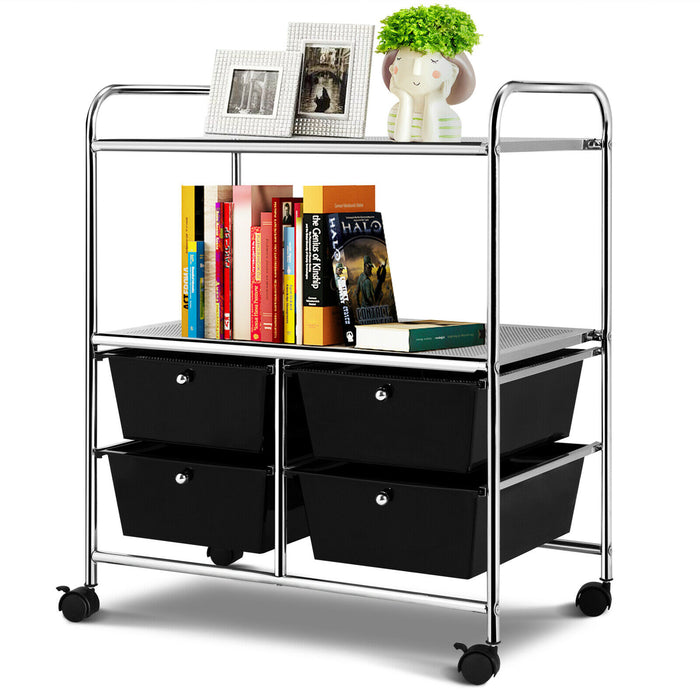 Multi-Purpose Cart - Utility Organiser with 4 Plastic Drawers in Sleek Black - Ideal for Home or Office Storage Solutions