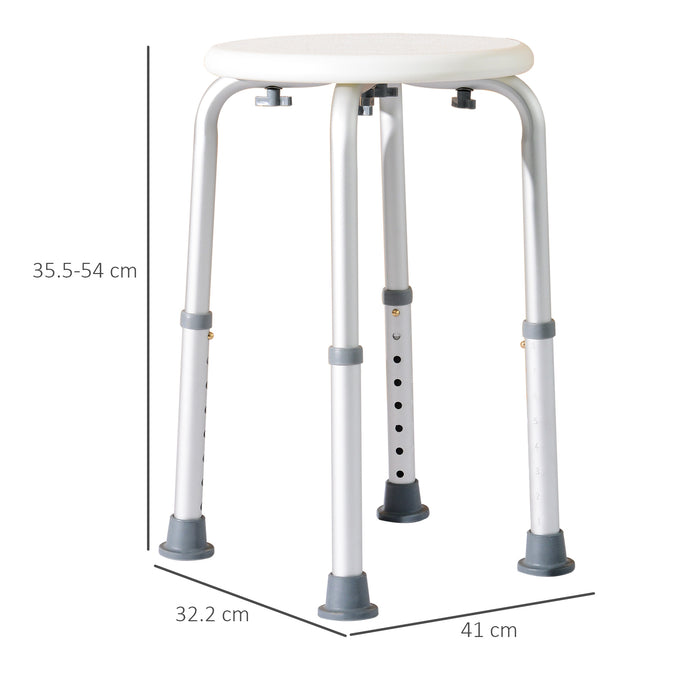 Adjustable Cream White Bathroom Stool - 32.5Wx41Dx35.5-54H cm Non-Slip Shower & Bath Seat - Safety and Comfort for Elderly or Disabled