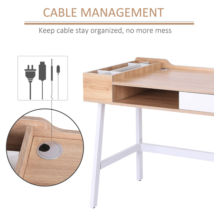 Computer Desk with Built-In Drawer and Storage - Cable Management System and Sturdy Metal Frame - Ideal for Home Office and Student Use