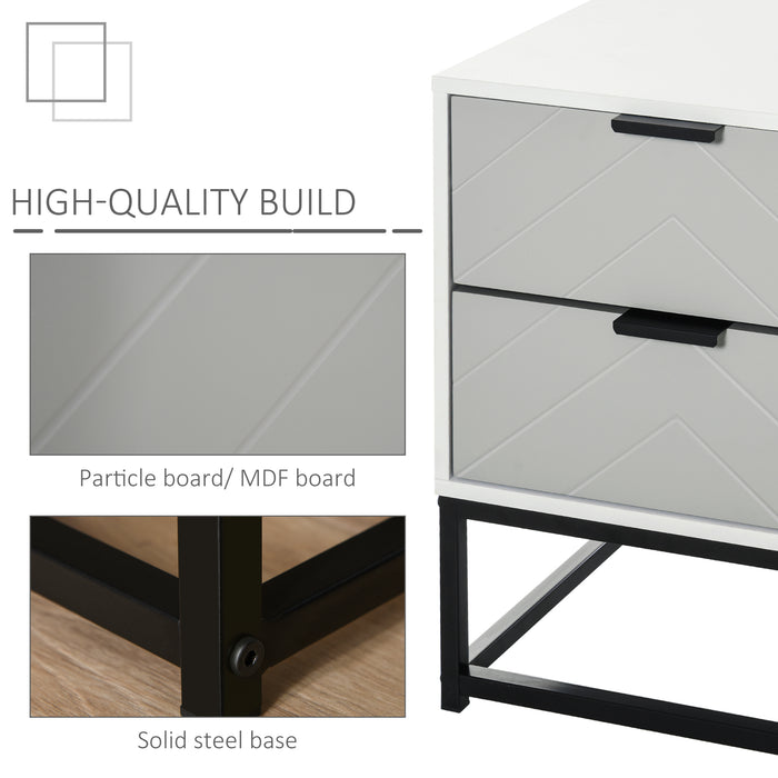 2-Drawer Bedside Cabinet - Unique Shaped Nightstand with Metal Base - Ideal for Bedroom, Living Room, Study Room, or Dorm Use