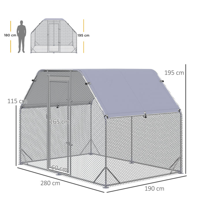 Walk In Chicken Coop with Roof - Spacious 280x190x195 cm Hen House & Duck Pen - Ideal for 4-6 Chickens Outdoor Comfort