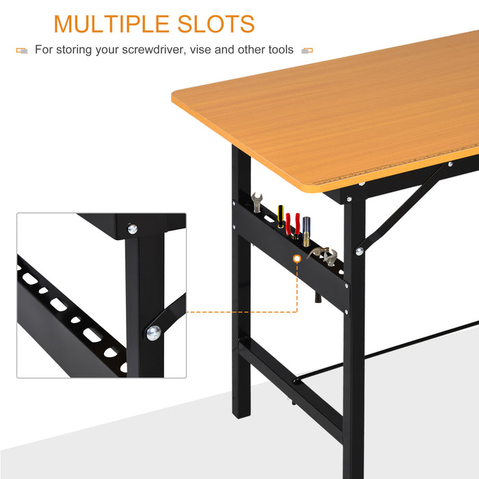 Foldable Garage Workbench & Craft Table - MDF Workstation with Heavy-duty Steel Frame, Built-in Ruler & Protractor - Ideal for DIY Enthusiasts and Hobbyists