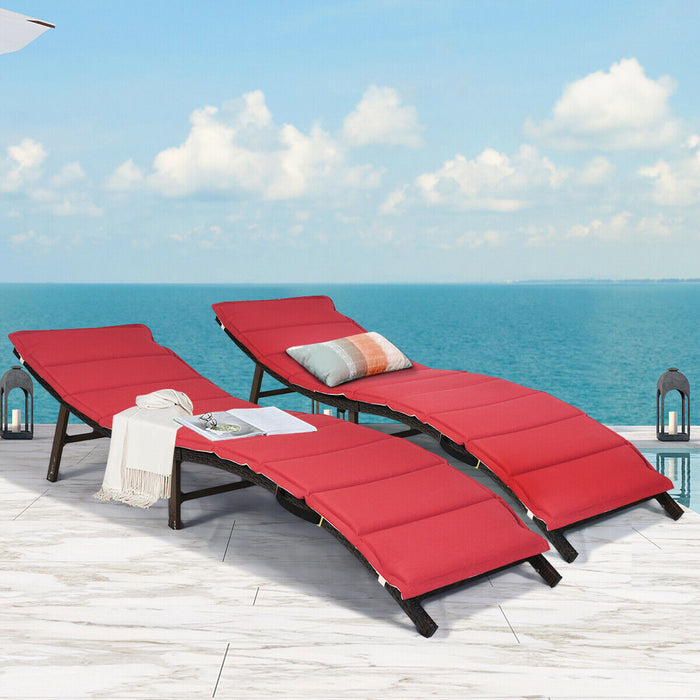 2PCS Folding Chaise Lounge Set - Double-Sided Cushioning for Ultimate Comfort - Ideal for Patio, Poolside Relaxation and Outdoor Lounging