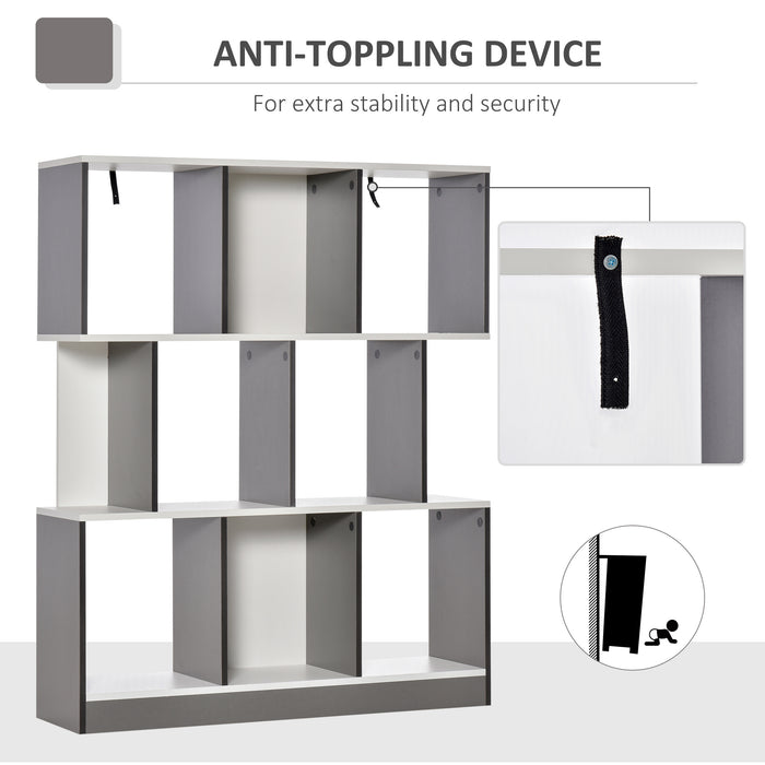 3-Tier 8-Cube Display Shelving Unit - Contemporary Home Office Bookcase with Safety Anti-Tipping - Stylish & Versatile Free-standing Organizer for Books and Decor in Grey White