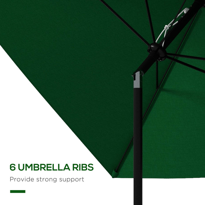 Rectangular Market Umbrella with Easy Crank and Tilt Feature - 6 Ribs, Sturdy Aluminum Pole, 2 x 3m in Lush Green - Ideal Sunshade for Patio, Garden, or Poolside