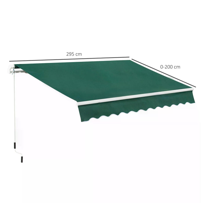 Patio Awning Canopy Shelter - Lightweight Aluminum Frame with Hand Crank, UV Blocking Garden Sun Shade - Ideal for Outdoor Leisure and Protection, 3x2m in Green