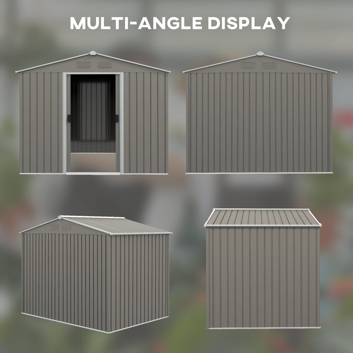 Metal Garden Storage Shed 8x6ft - Outdoor Tool House with Ventilation & Sliding Doors, Light Grey Finish - Ideal for Secure Yard Equipment Organization