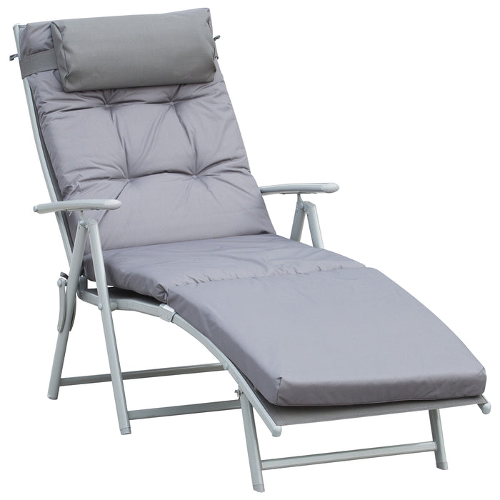 Adjustable Reclining Garden Lounger - Sun Patio Chair with Texteline Fabric, Foldable Design & Cushion - Perfect for Outdoor Relaxation, Grey