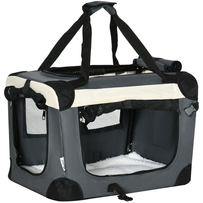 Foldable 51cm Pet Carrier for Small Animals - Durable Dog Cage & Cat Travel Bag with Cushion - Ideal for Miniature Dogs and Portable Cat Transport, Grey