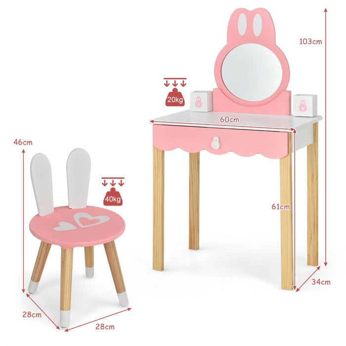 Kids Vanity Table and Chair Set - Pretend Play Furniture with Mirror and Drawers, Pink - Ideal for Imaginative Playtime