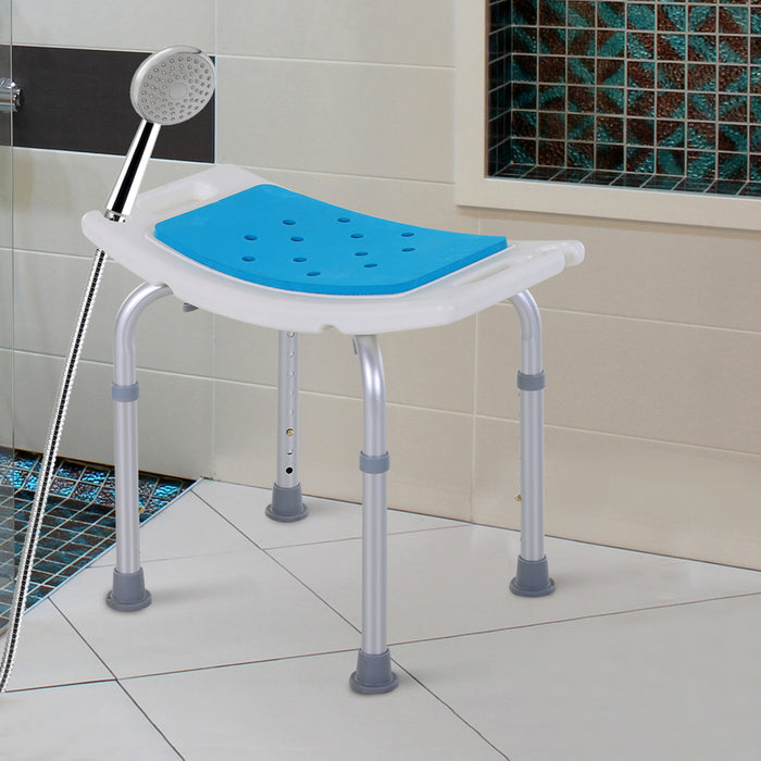 Height-Adjustable Aluminum Shower Stool - 6 Levels, Non-Slip Padded Seat, Drainage Holes & Foot Pads - Convenient Bathroom Chair for Elderly & Disabled