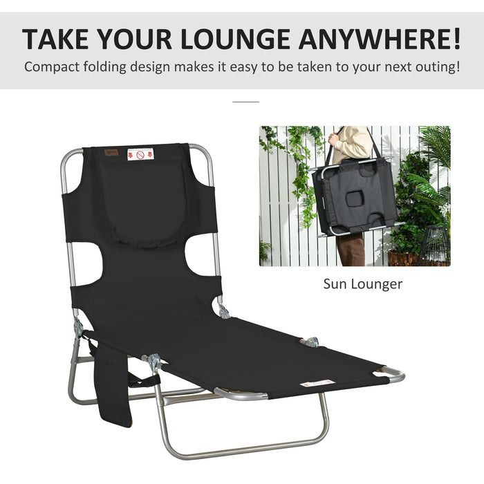 Foldable Beach Sun Lounger with Reading Hole - Adjustable Chaise with Arm Slots, Side Pocket & Pillow - Comfort for Patio & Poolside Relaxation