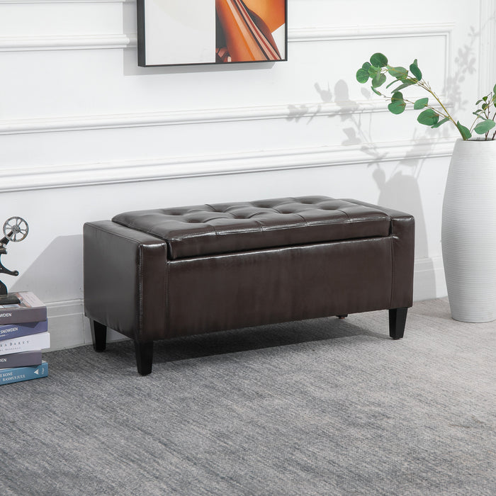 Luxurious PU Leather Ottoman Bench - Versatile Flip-Top Storage Chest and Seating Cube, 92x40x40cm - Stylish Brown Tufted Design for Organizing Home Spaces