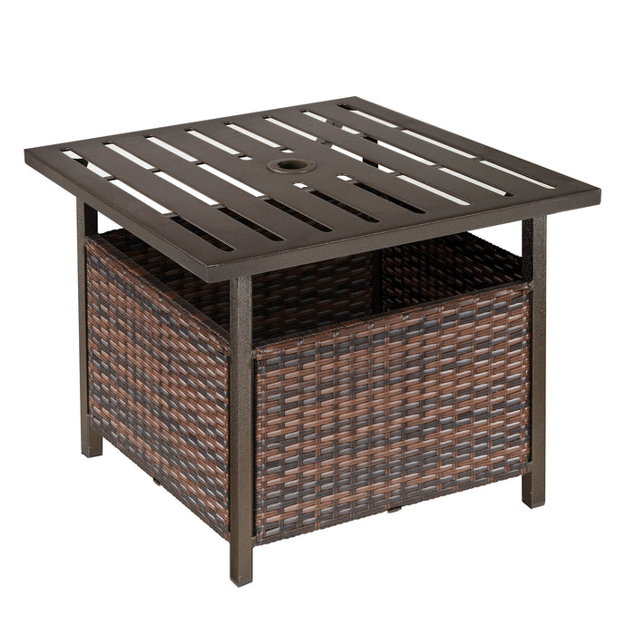 Rattan Wicker Patio Coffee Table with Umbrella Hole - Outdoor Furniture for Garden and Backyard - Elegant Brown Design for Entertaining and Leisure