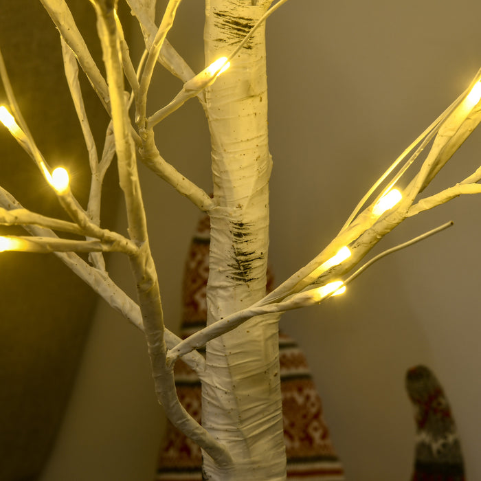 Artificial White Birch Tree with LED Lights - 4ft Pre-Lit Decorative Tree, 72 Warm White LEDs - Enhances Indoor Ambiance & Covered Outdoor Settings