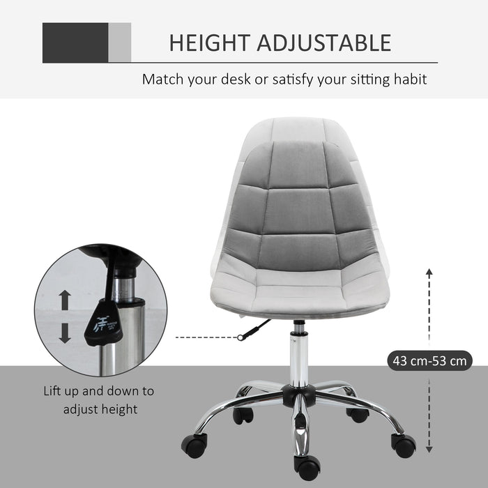 Ergonomic Velvet Task Chair - Adjustable Height, Armless Design with Wheels - Perfect for Home Office, Study, or Bedroom Comfort