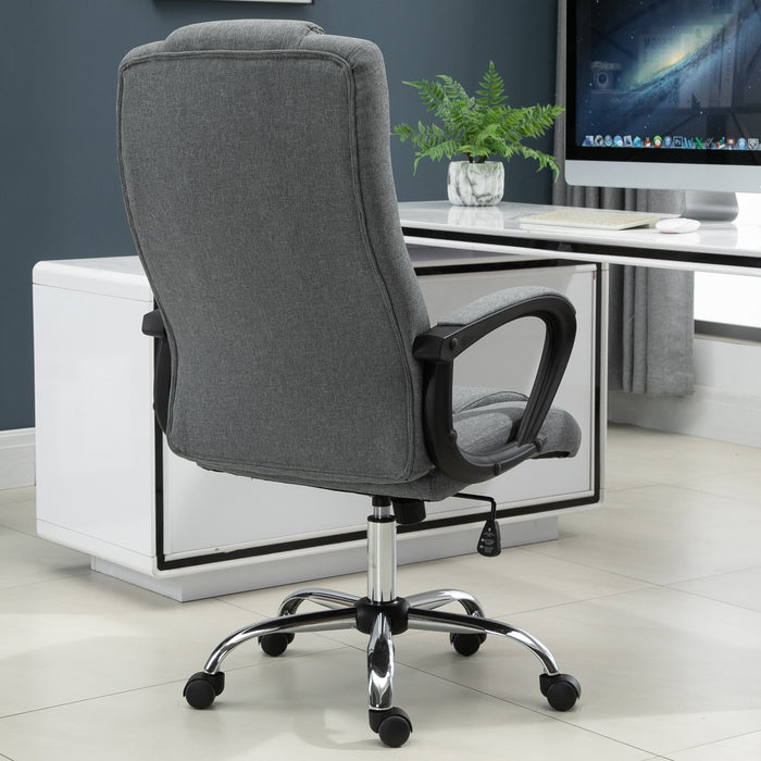 Ergonomic High-Back Swivel Chair - Adjustable Height, Tilt Function, Linen Upholstery in Deep Grey - Ideal for Office Comfort and Style